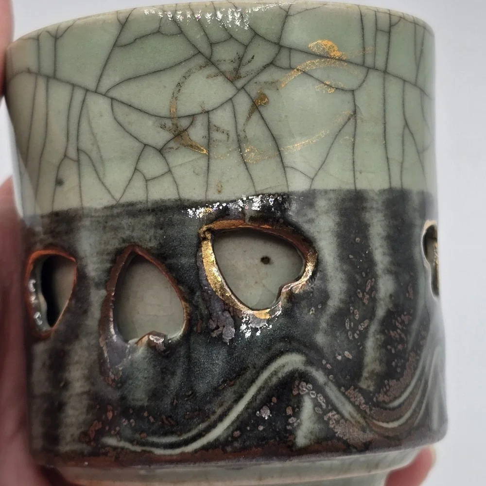 Somayaki‎ Otagiri Japanese Tea Cup Hearts Cutout Vintage Japan Insulated EUC